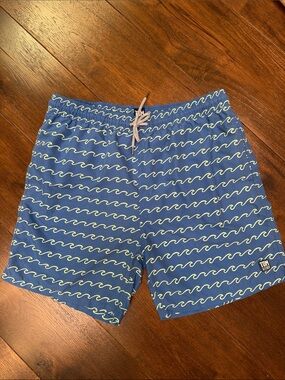 Tom & Teddy - Mens Waves Print Swim Trunks - Blue & Seafoam - Size: XXL